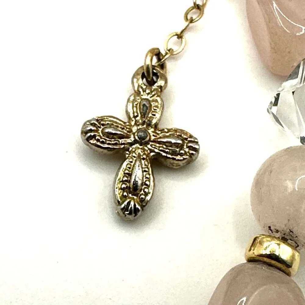 Rose Quartz crystal cross charm bracelet